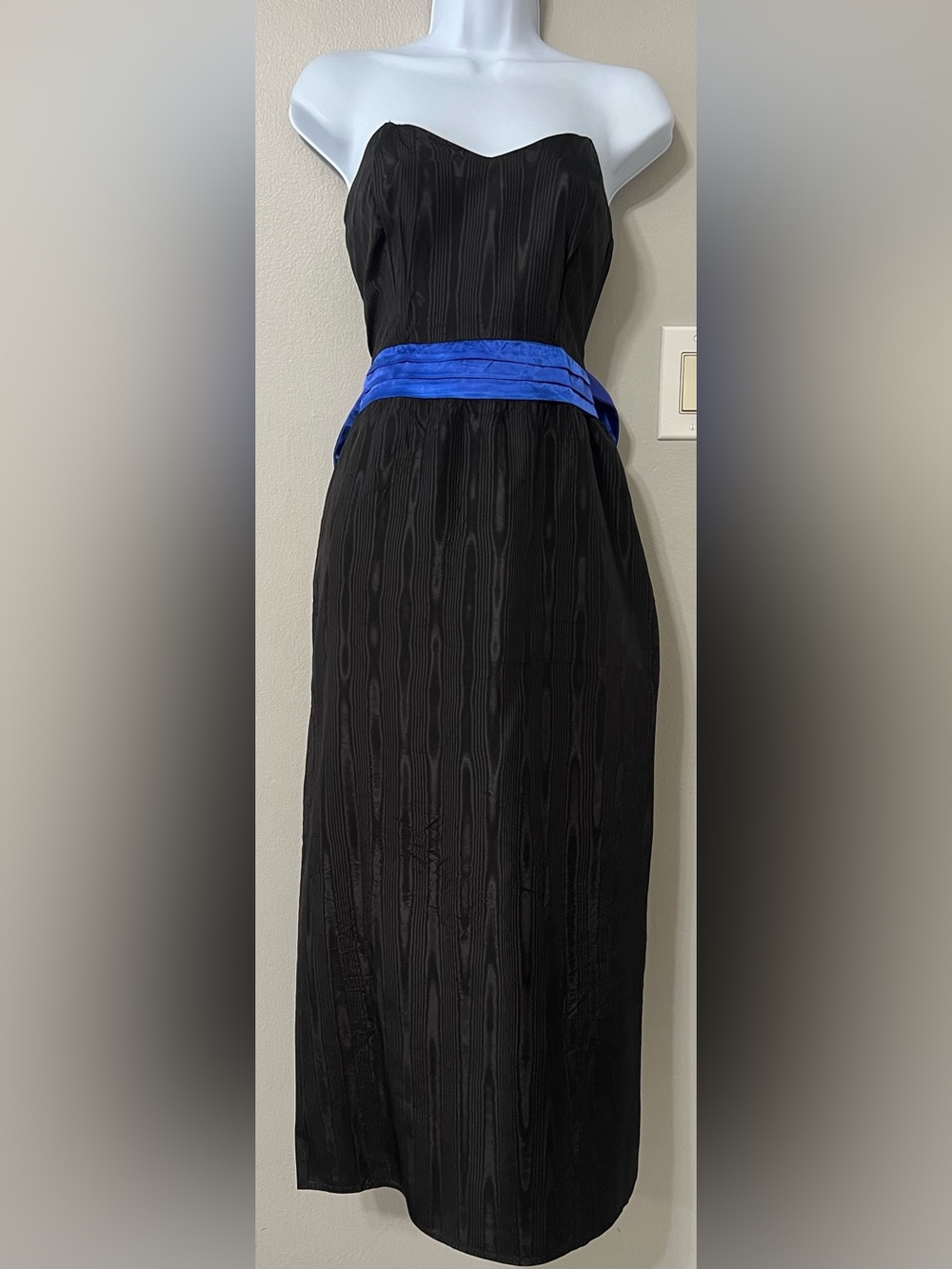 Vintage Gunne Sax Jessica McClintock Black Moire Strapless Bow Dress XS